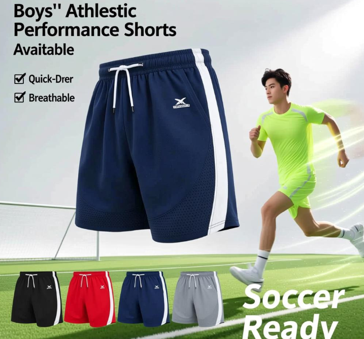 Boys' Athletic Performance Shorts – Quick-Dry, Breathable Activewear for Soccer, Sports, and Casual Wear, Multiple Sizes & Colors Available